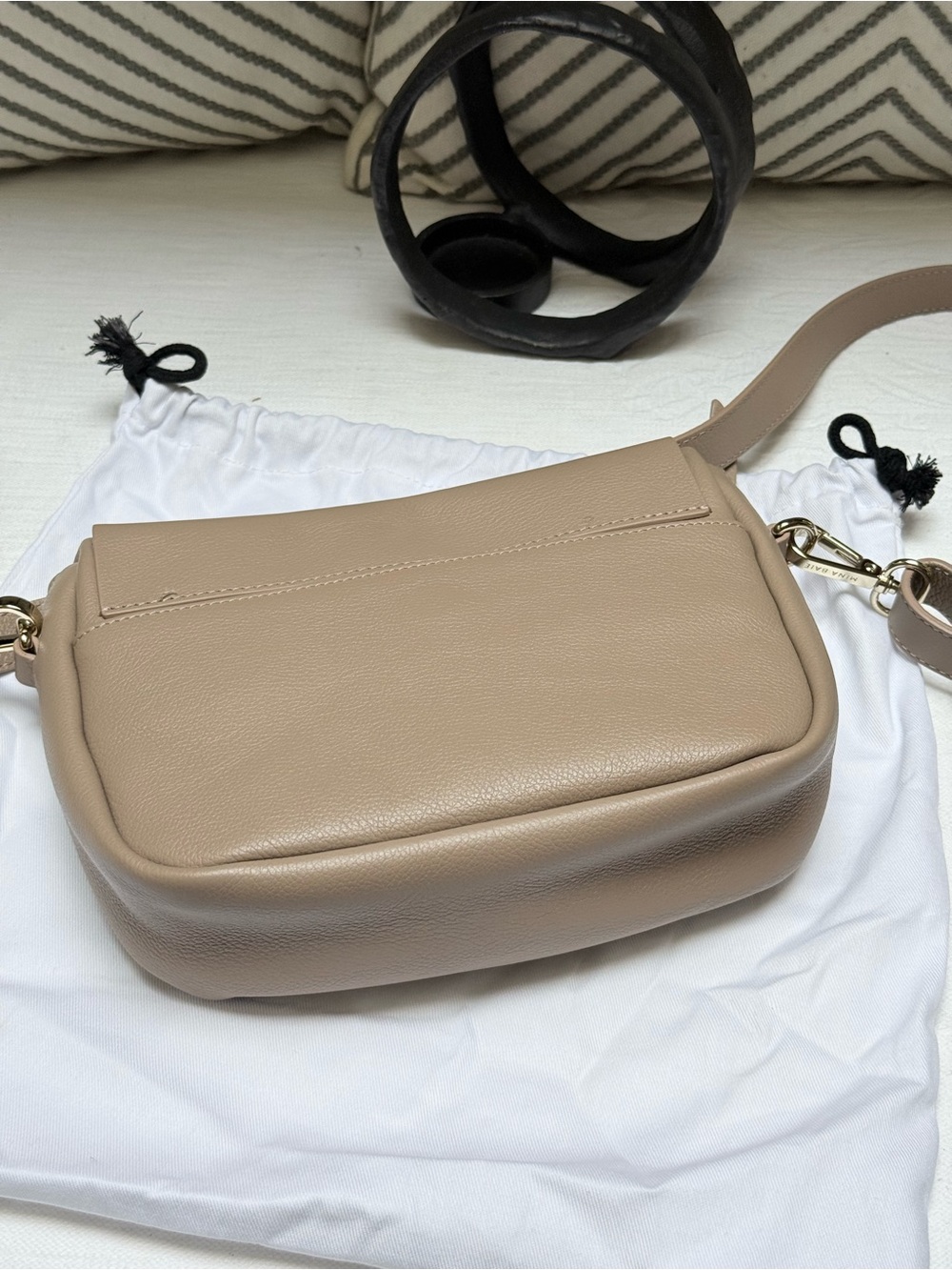 Mina Baie Nude Beige Leather Crossbody Bag with Gold Hardware - Picture 4 of 8